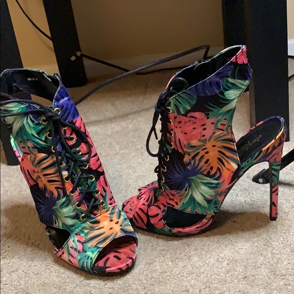 Shoes - Charlotte Russe Floral Zip-up Heels size 8